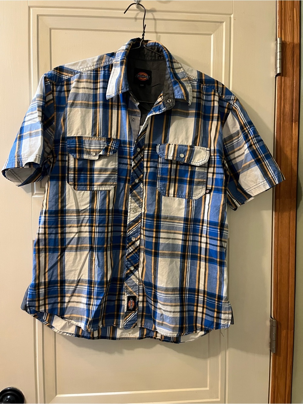 Dickies Blue White and Brown Plaid Short-Sleeve Button-Down Shirt